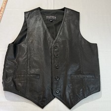 WILSON Leather Vest Black Button Closure Short Biker Motorcycle Size Large