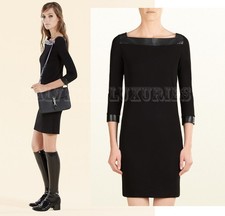 GUCCI DRESS BLACK JERSEY BOAT NECK LEATHER TRIM $1,390 sz M / MEDIUM