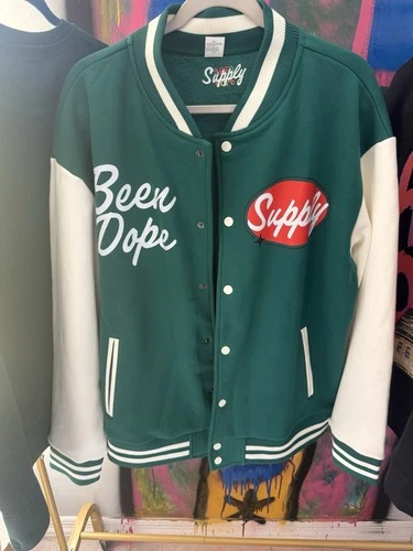 Street Hockey Varsity Jacket Fleece Two Tone Forest Green Large Been Dope Supply image 3