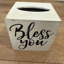 Bless You Tissue Box Cover White Wooden Farmhouse Style Home Decor