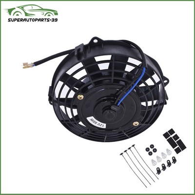 Universal Electric Radiator Cooling Slim Push Pull Fan 7'' 12V Mount Kit Black