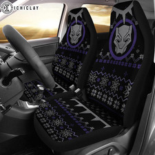 Black Panther Symbol Christmas Pattern Car Seat Covers Set Of 2