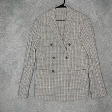 Zara womens plaid double breasted blazer lightweight career Office Work S