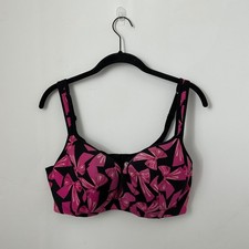 Cacique Bra Women 40DD Black Pink Excellent Bow Print Underwire Full Coverage