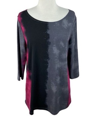 Clara Sun Woo Pink Gray Black Watercolor 3/4 Sleeve Tunic Size XL