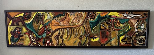 MID CENTURY VIBRANT FIGURAL ABSTRACT OIL PAINTING MODERNISM VINTAGE