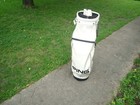 Vintage Ping 9" White Vinyl and Leather Staff Golf Bag w Rain Hood — photo 2