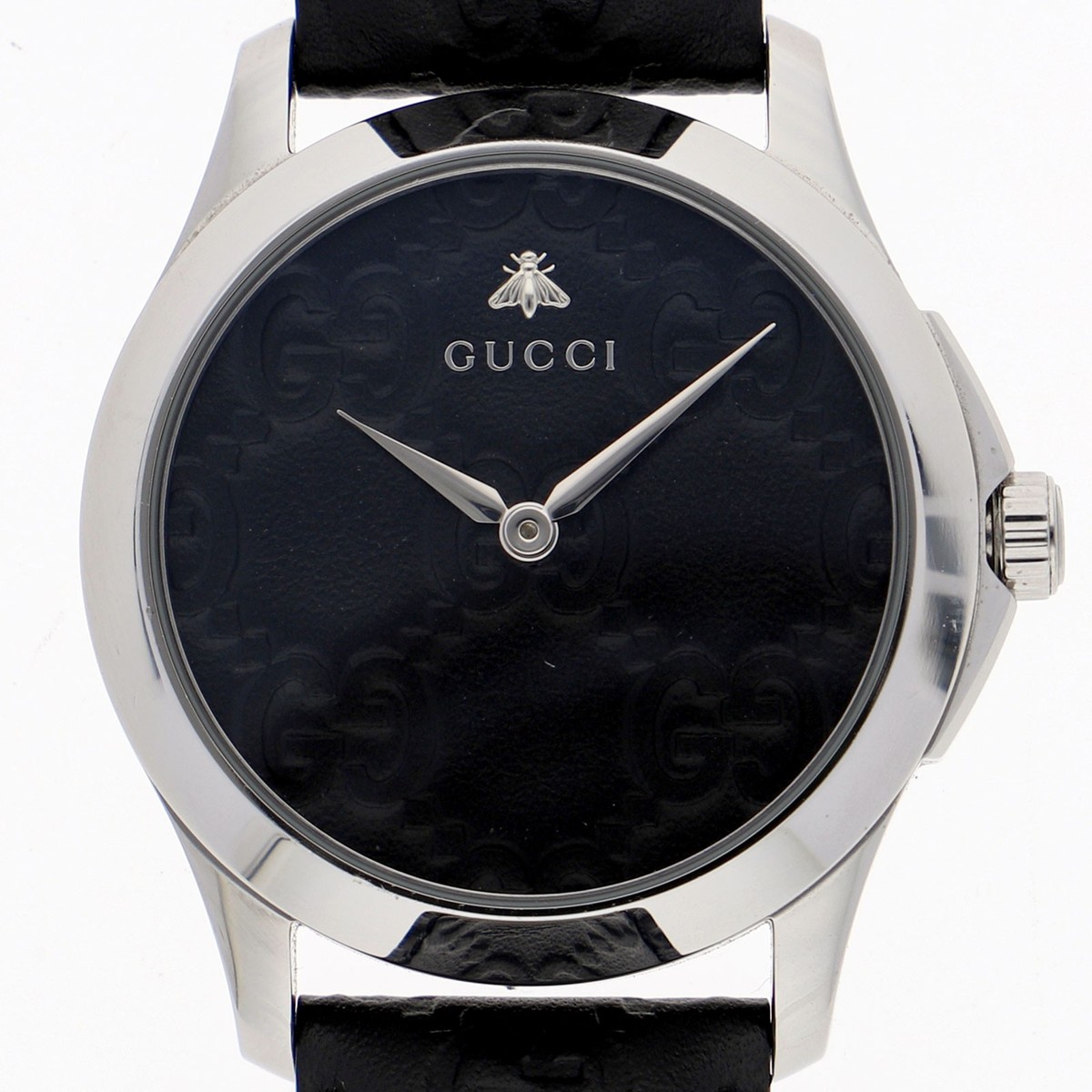 GUCCI 126.4 G Timeless Bee Motif WATCH black SS/leather QZ 
