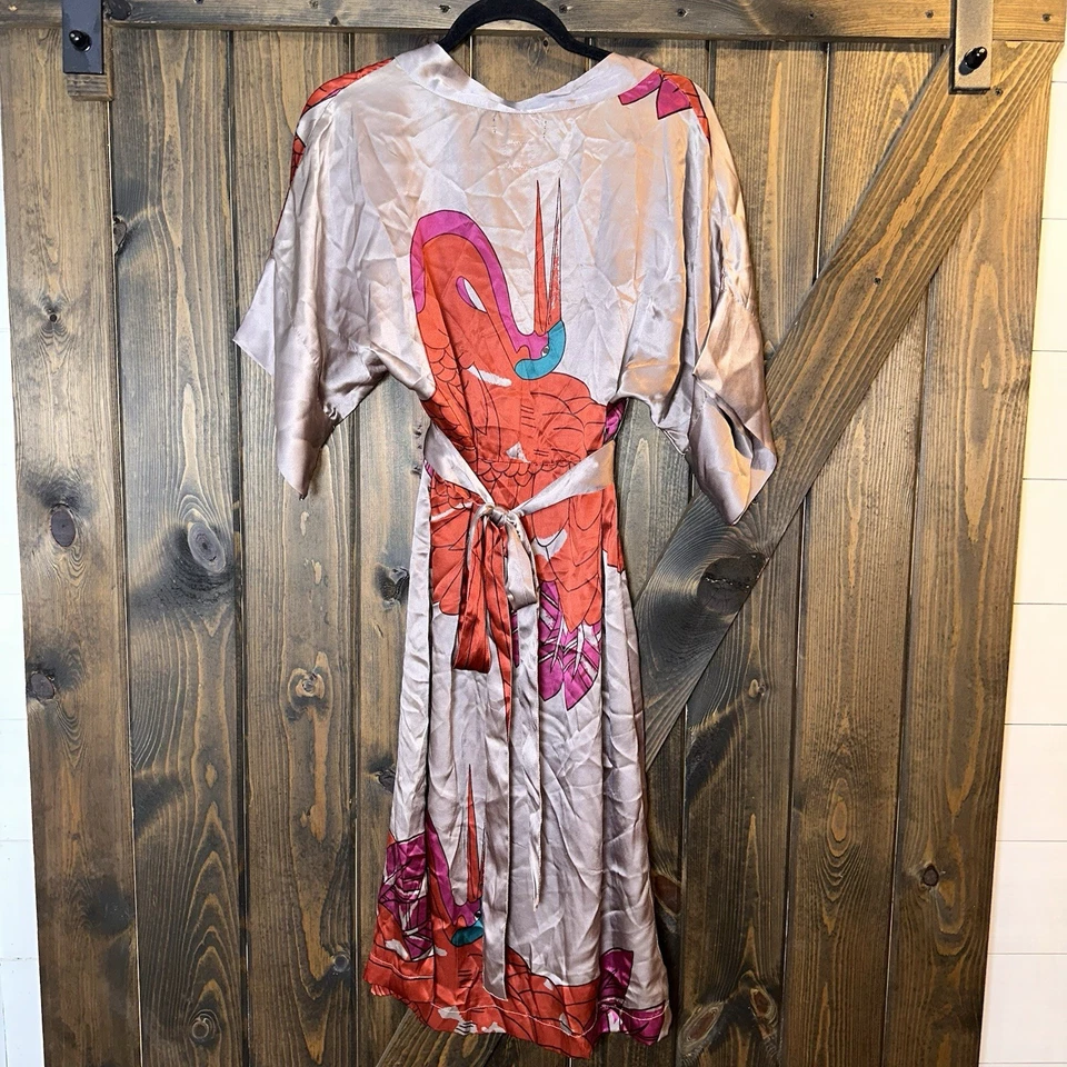 Vestido Midi Antik Batik Estilo Kimono Floral 100% Seda Tamanho P - Imagem 2 de 4