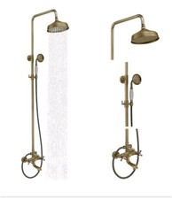 Antique Brass Shower Faucet Set Fixture 8 Inch Rainfall Handheld Shower Set