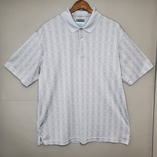 PGA Tour Mens XL Gray Windowpane Grid Short Sleeve Golf Polo Shirt Polyester