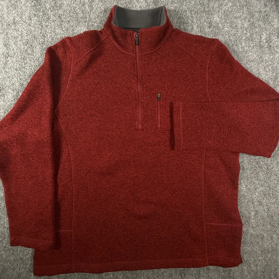Woolrich Pullover Mens 2XL Red Fleece Sweater Half Zip Outdoor Chest Pocket - Image 2 of 4