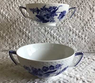 2- Royal Copenhagen Blue Flowers Blå Blomster #1872 Cream Soup Cup Bowl 1952