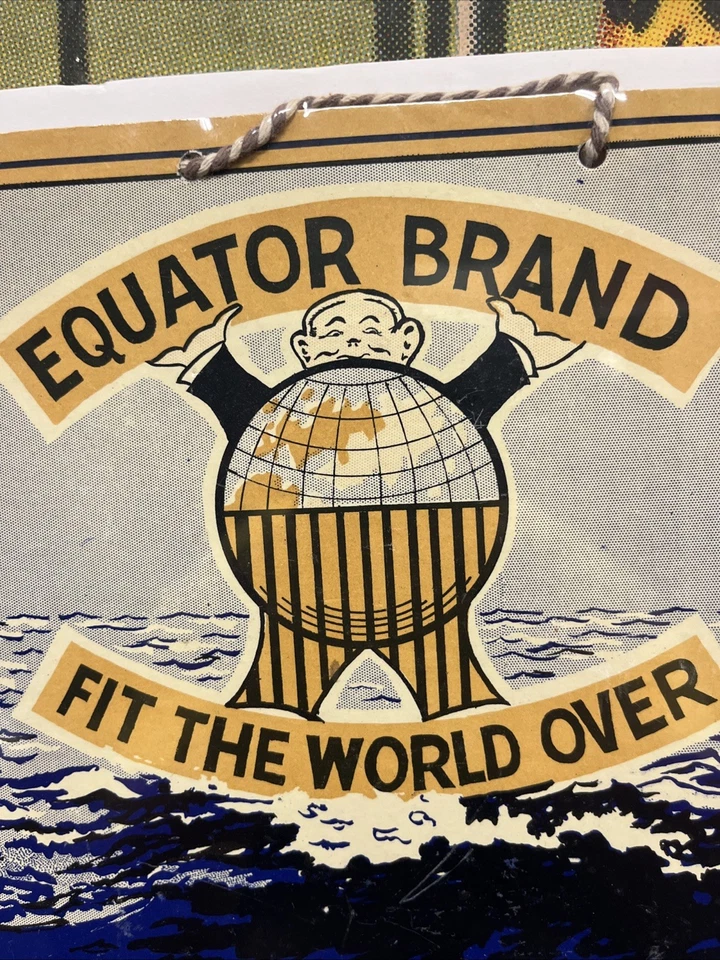 MONOS VINTAGE MARCA ECUATOR C. 1930 LETRERO TIENDA DE ROPA DENIM OCÉANO NÁUTICO Foto 3 de 4