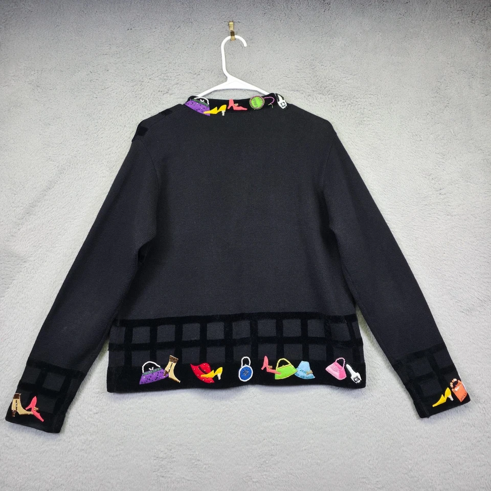 Cárdigan Just B Para Mujer M Negro Lentejuelas Cuentas Ventana Funky Patchwork Suéter Foto 2 de 4