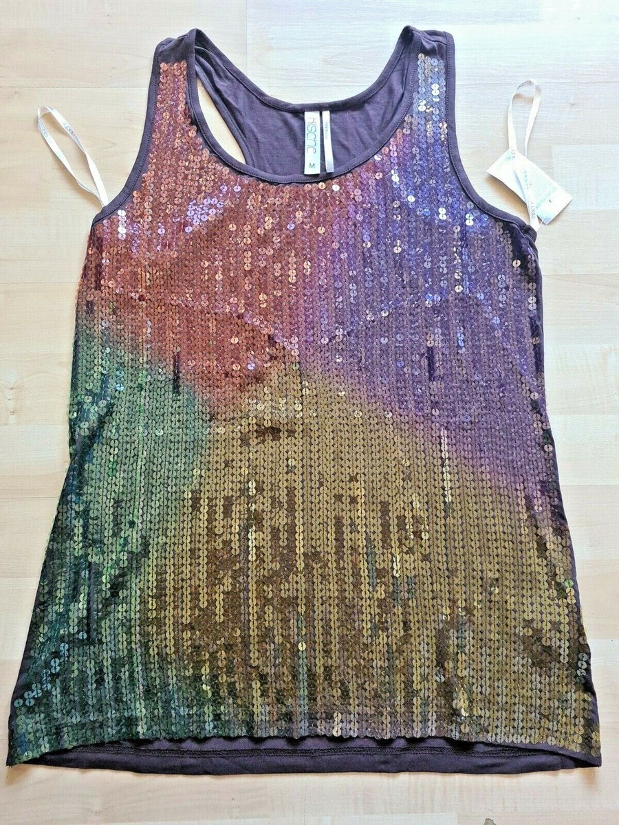 Kische Tank Top Sleeveless Racerback Top Multi Color Sequins