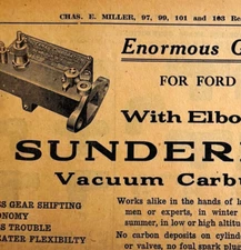 1917 Sunderman Ford Vacuum Carburetor Advertisement Chas Miller Automobilia F14A