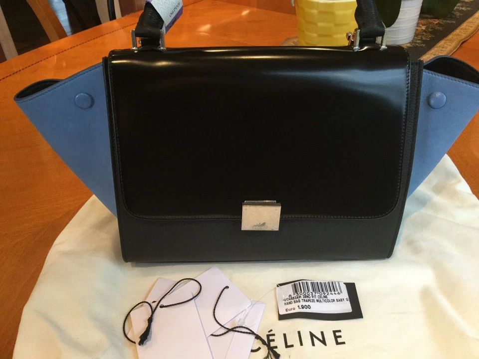 NWT CELINE TRAPEZE BLACK BLUE GRAINED CALFSKIN MULT COLOR 174683AIH.38NO  - Image 3 of 4