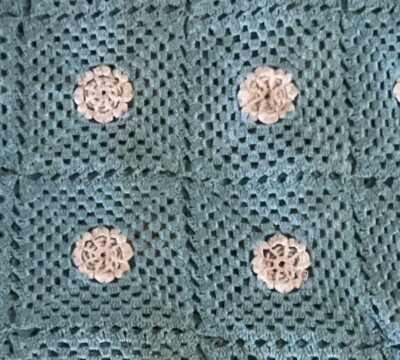 Hand Crocheted Lap Blanket Granny Squares in Baby Blue & White 35''x35''
