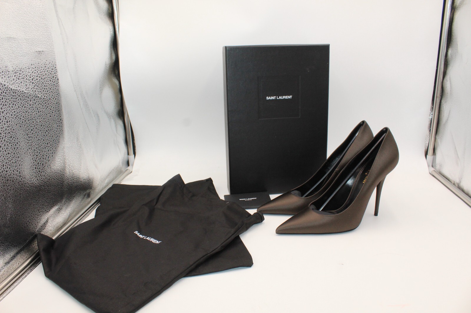 NUOVO con pompa COA Saint Laurent raso instinct marrone arrosto taglia 38 5 US 8 5