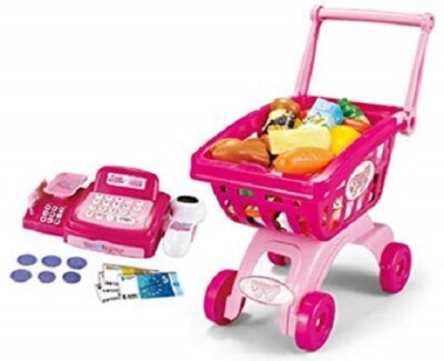 children's till and shopping trolley