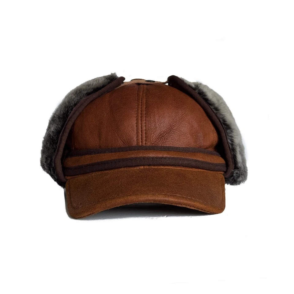 Hecho a mano 100% Natural Piel de Oveja Cuero de Oveja Sombrero de Trampero | Sombrero de Aviador Foto 3 de 4