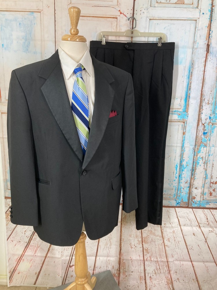 FWI Formal Wear International Tuxedo 44R Black Formal Mens Suit Tuxedo Formal