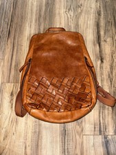 Marta Ponti Portugal Braided Zipped Color Tan Backpack Inner Laptop Divider