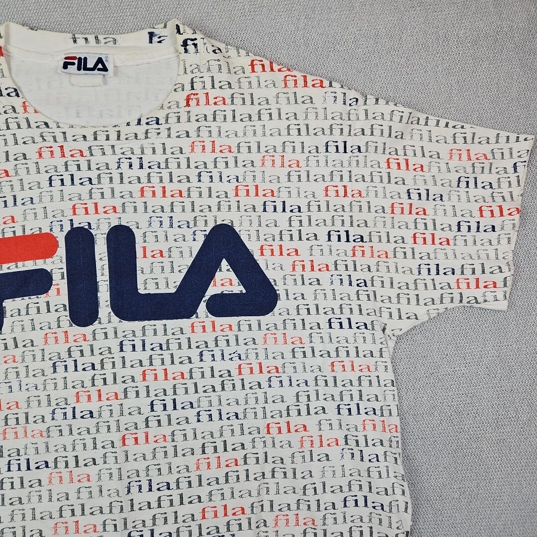 T shirt vintage anni '90 FILA stampa tutta over punto singolo anni '90 grande