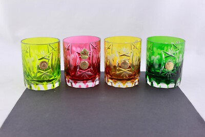 SET OF 4 NACHTMANN CRYSTAL TRAUBE MULTICOLOR WHISKY TUMBLERS #1   MINT