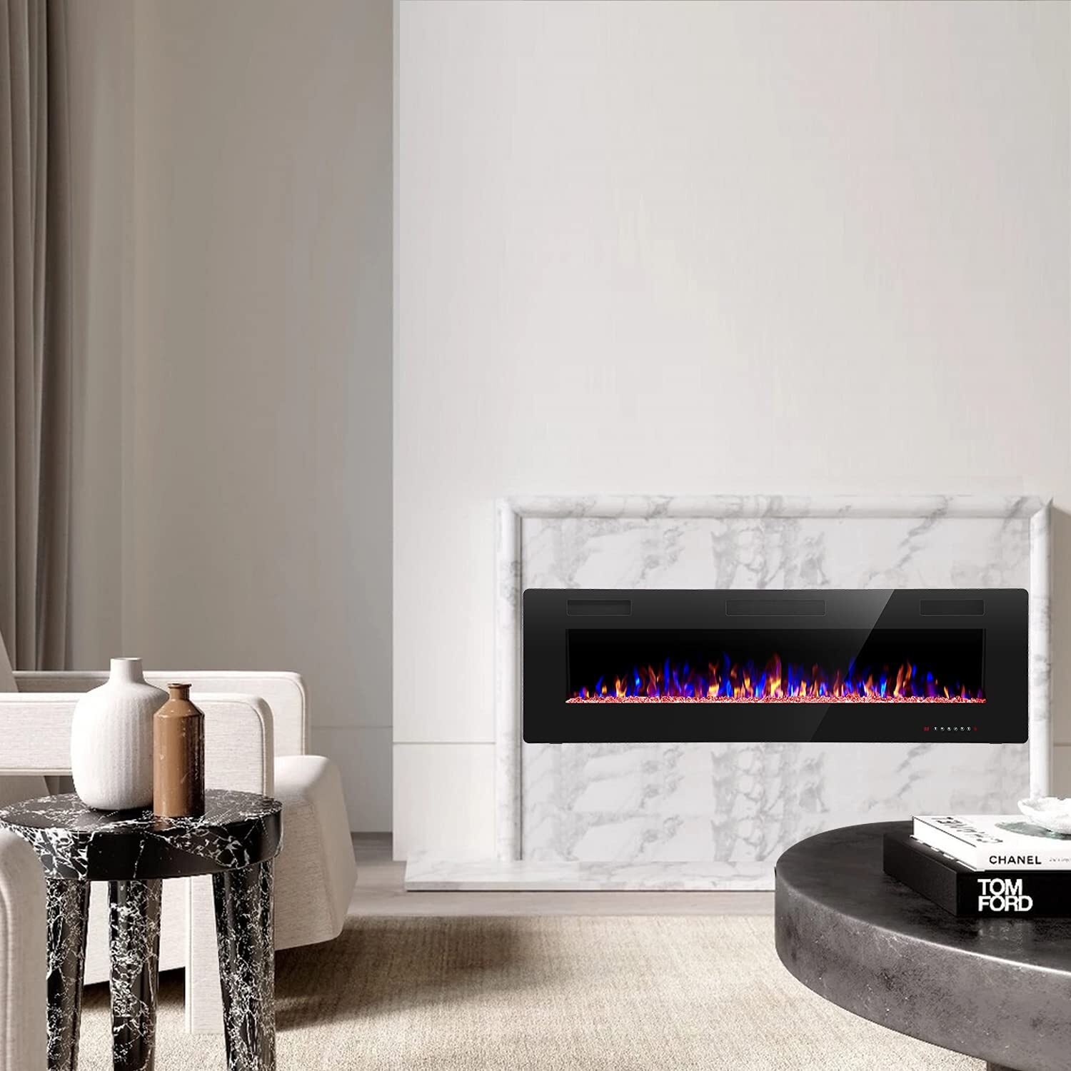 Electric Fireplace Wall-Mounted & Recessed,30''-68'',Ultra-Thin Fireplace Heater