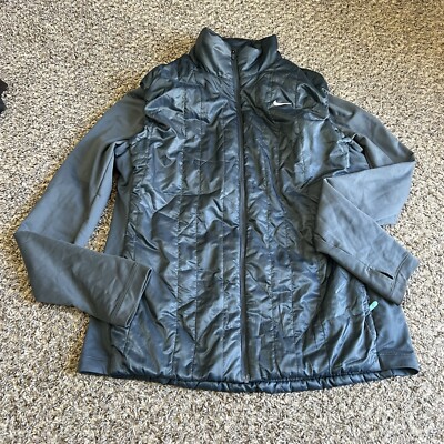 Nike Running Women s Full Zip Jacket Bluish Gray Size Large Puffer Zip Pockets
