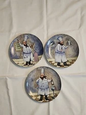Chef Theme Decorative Plates 8" Set of 3 by LTD Blue Gray Chef Wine Bread