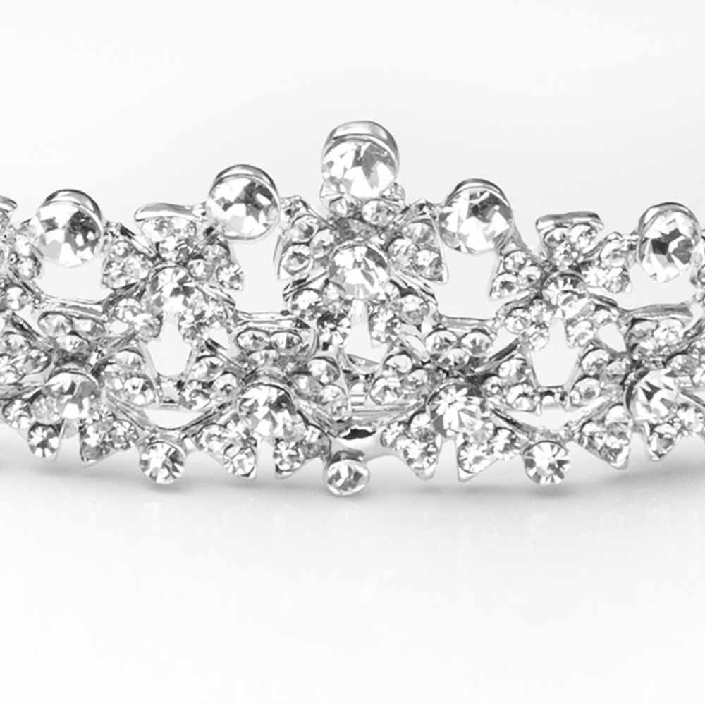 как выглядит Wedding Bridal Princess Tiara Crown Silver With Floral Design In Rhinestones фото