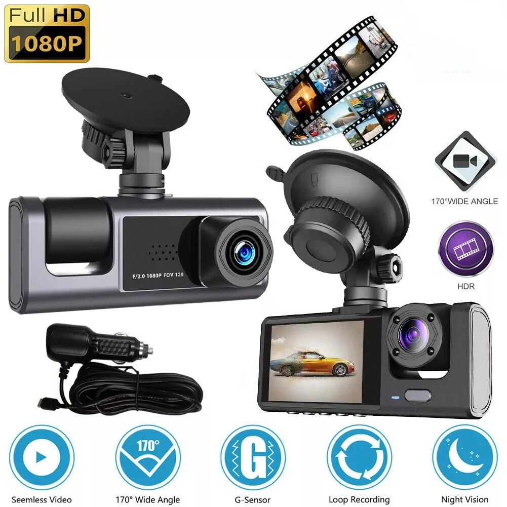 HD 1080P Dash Cam with Dual Lens Front Rear Inside G-sensor Video Recorder-image
