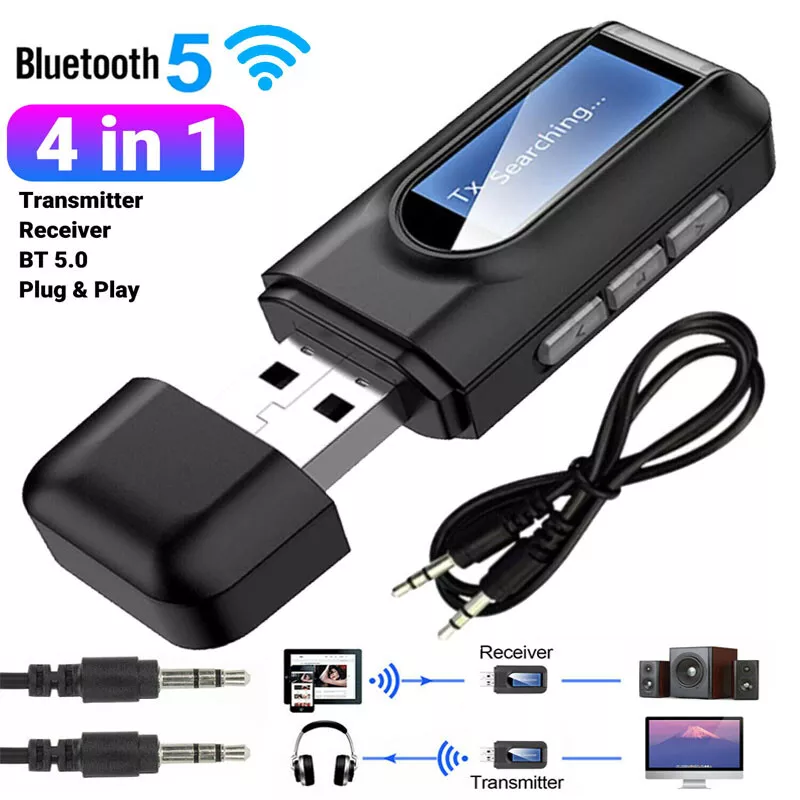 4 in 1 USB Bluetooth 5.0 Audio Transmitter Receiver Adapter For TV PC Car  3.5mm