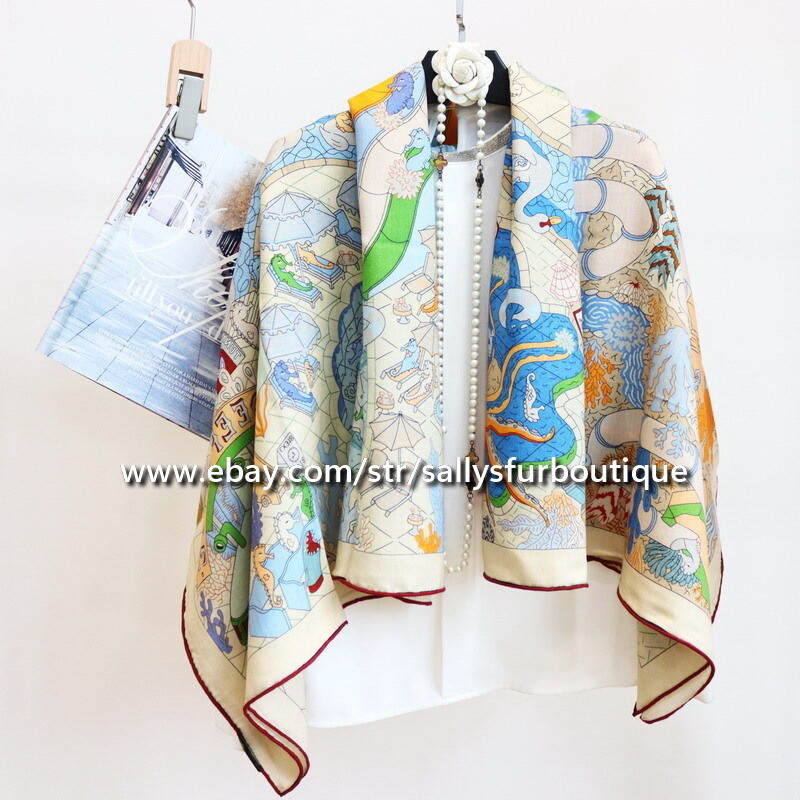 70% Cashmere 30% Silk Double-Face Stole with Water Park Print - 53
