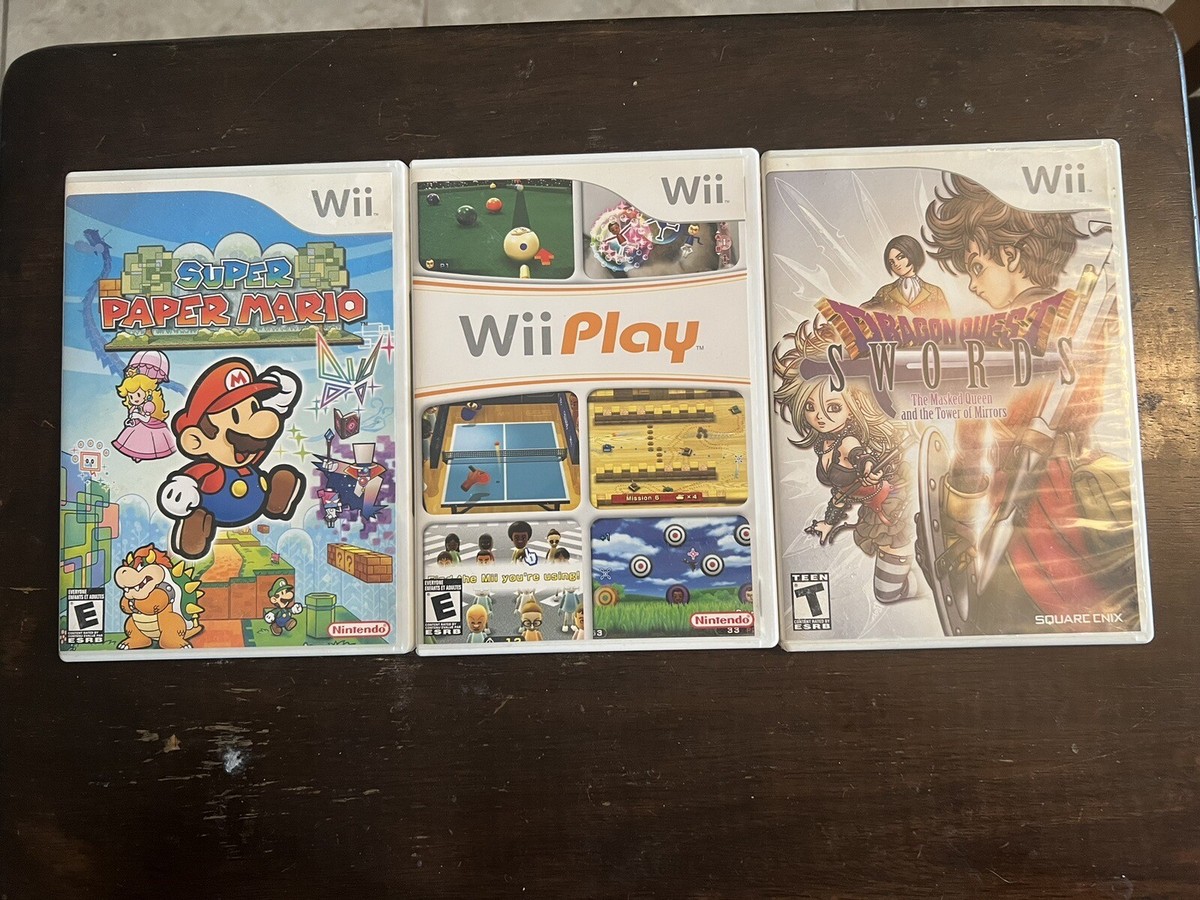 Wii Game Lot: Dragon Quest Swords, Super Paper Mario, Wii Play NO