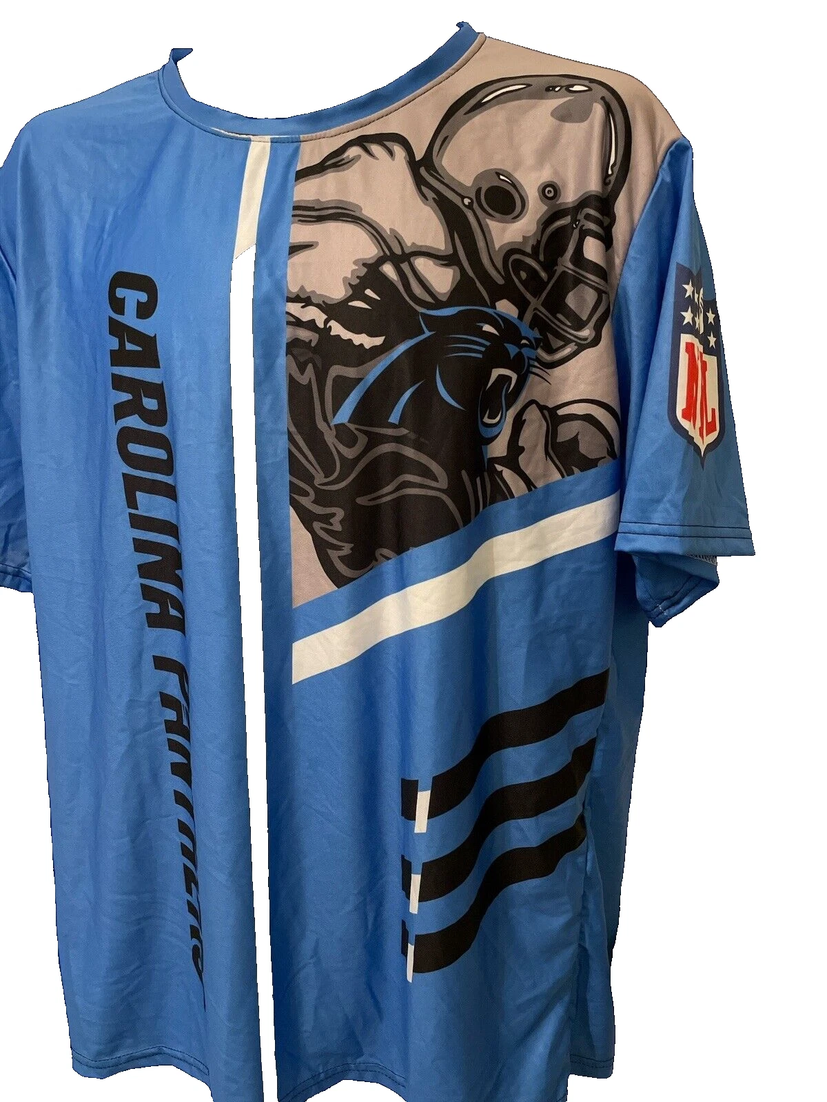 Carolina Panthers Mens T Shirt 3D Performance Size L Blue Taped Neck