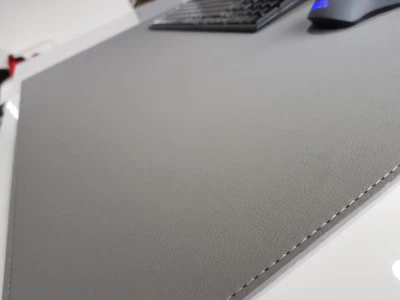 PM Schreibtischunterlage sanft lux Kunst Leder 60 x 40 Grau mit Graue Naht