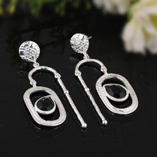 925 Sterling Silver Jewelry Handmade Textured Drop Earring With Black Onyx