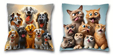 NEW Smiling Dogs or Silly Cats Selfie Style Decorative Throw Pillow Cover 18 in.