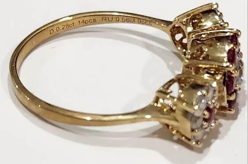 9K Yellow Gold Genuine Diamond & Ruby Ladies Engagement Wedding Ring +Cert 9CT - Picture 10 of 17