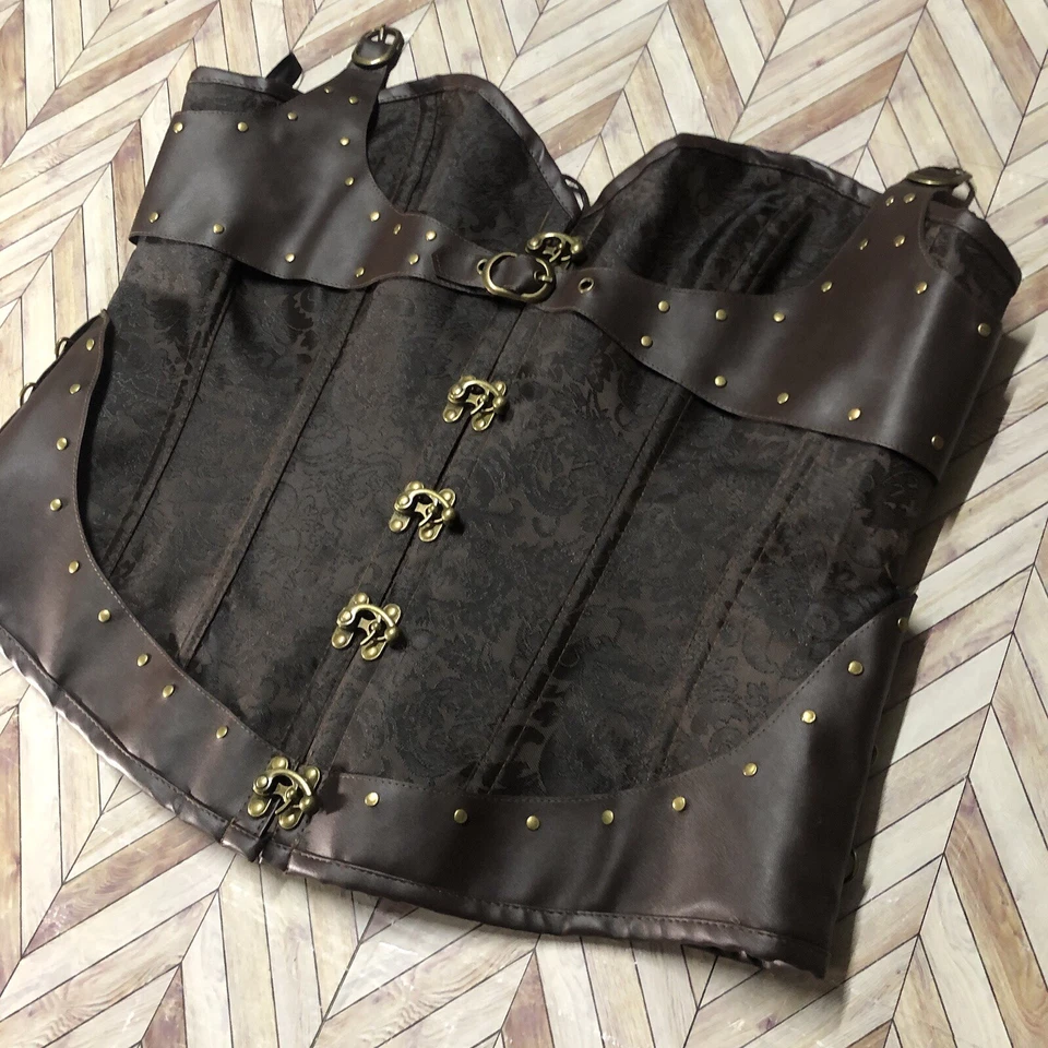 Designer Floral Corset Vest Tie Back Lace Hook Buttons. Women’s Size Large - Image 4 of 4