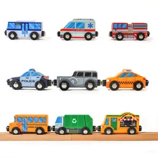 9 Piece Wooden Cars With Magnets - City Vehicles Play Set - Zany Trains