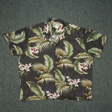 VINTAGE Paradise Found Shirt Mens Extra Large Green Hawaiian Floral Rayon USA