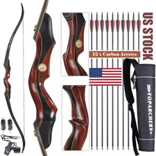 25-50LBS Left Hand Wooden Riser 60" Takedown Recurve Bow Hunting Arrows Quiver