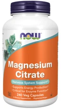 NOW Magnesium Citrate Enzyme Function Nervous System Support 240 Veg Caps