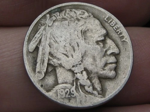 1929 D Buffalo Nickel 5 Cent Piece- Denver, Fine/VF Details, Partial Horn