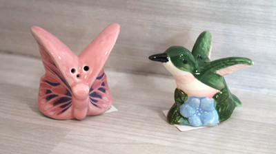 Cracker Barrel Pink Butterfly and Hummingbird Salt & Pepper Shakers Set